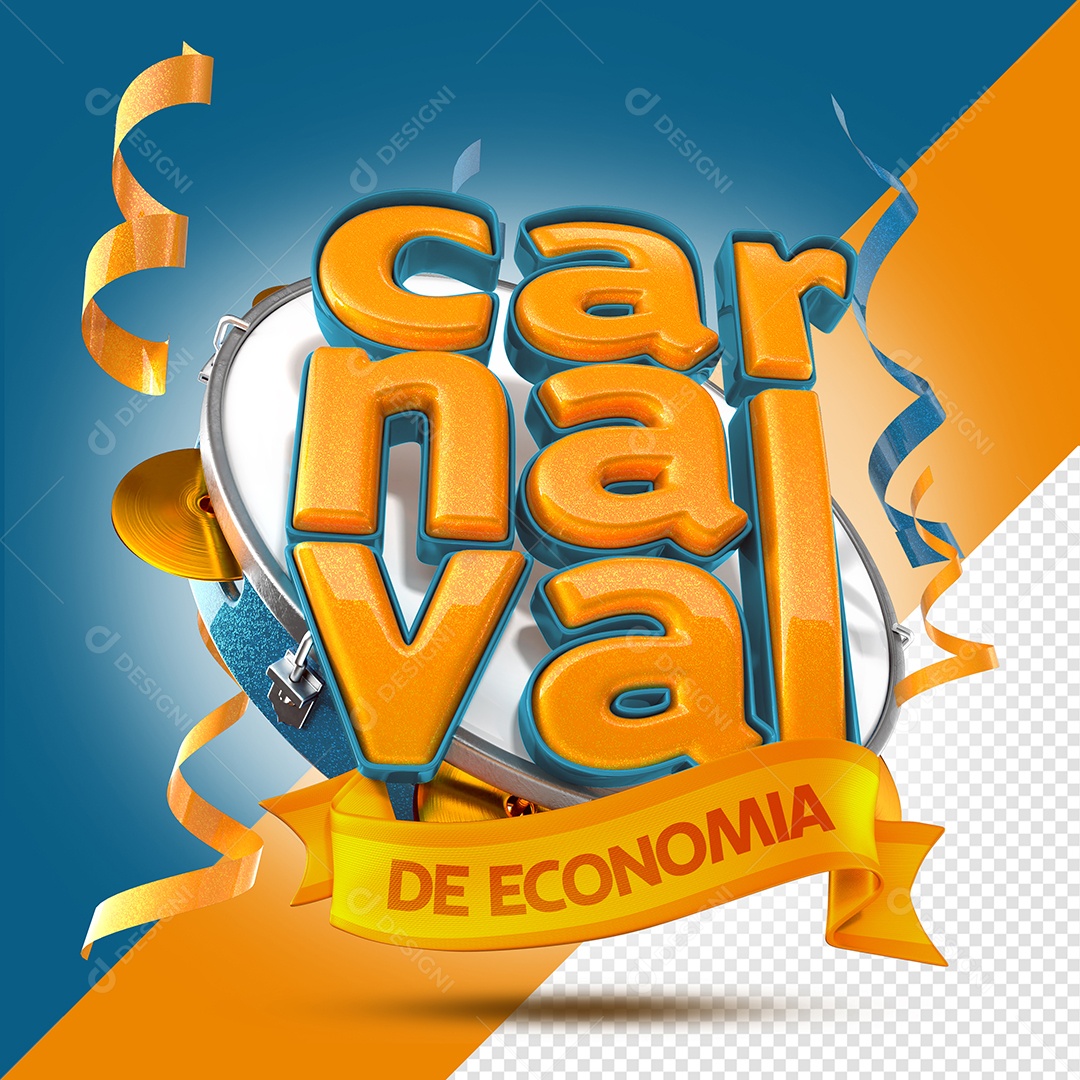 Carnaval de Economia Selo 3D Laranjado para Composição PSD