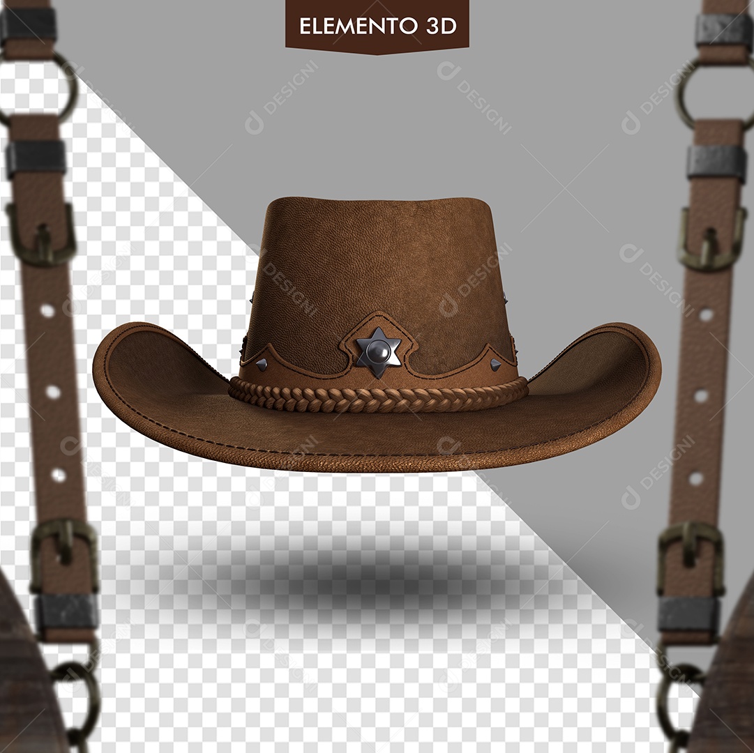 Chapéu Country Elemento 3D para Composição PSD