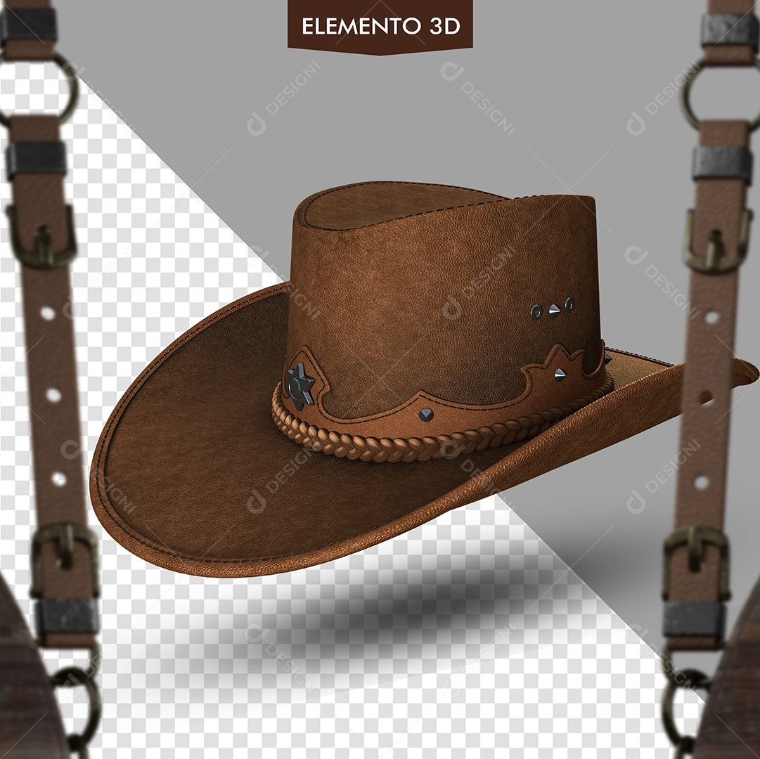 Chapéu Country Elemento 3D para Composição PSD