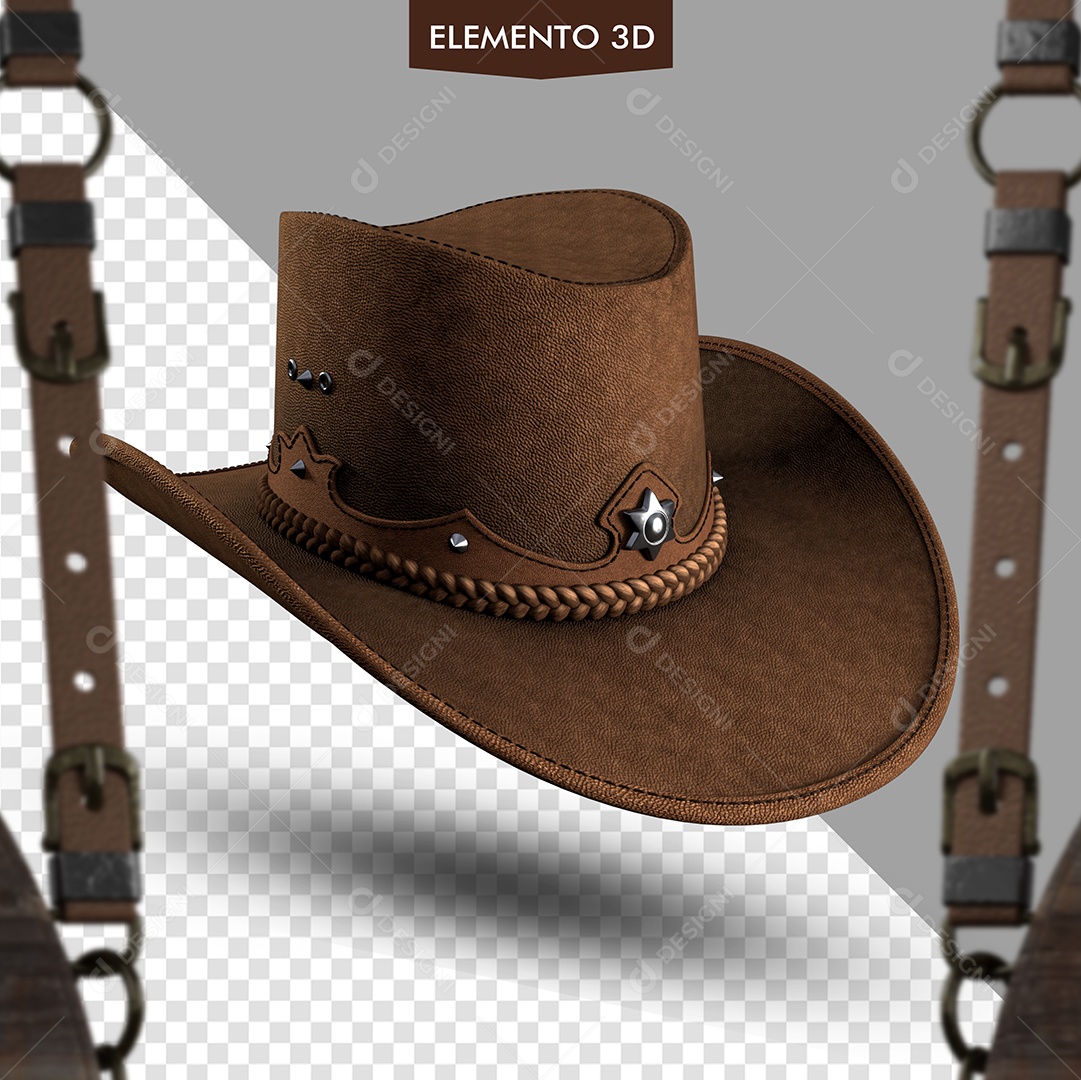 Chapéu Country Elemento 3D para Composição PSD