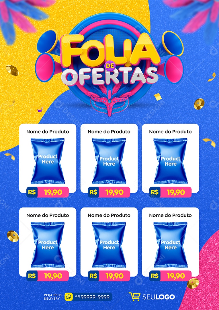 Social Media Encarte Folia de Ofertas Supermercado Carnaval PSD Editável