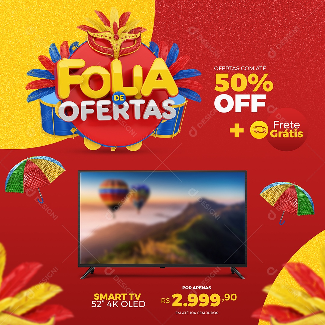 Folia de Ofertas Smart Tv Ofertas com Até 50% Off Social Media PSD Editável