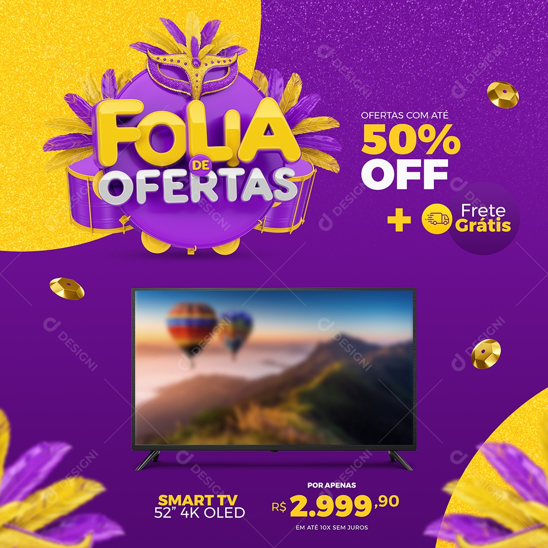 Folia de Ofertas Smart Tv Ofertas com Até 50% Off Social Media PSD Editável