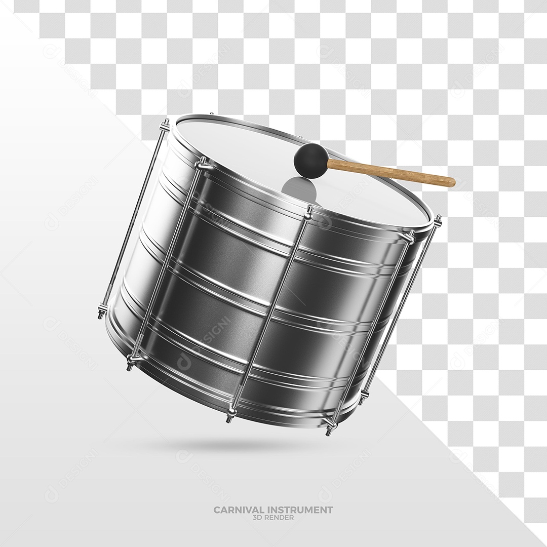Tambor de Alumínio de Carnaval Elemento 3D para Composição PSD