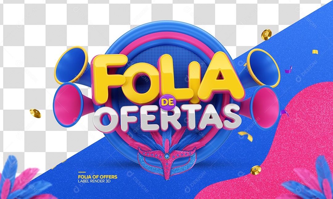 Folia de Ofertas Selo 3D Rosa Azul e Dourado para Composição PSD