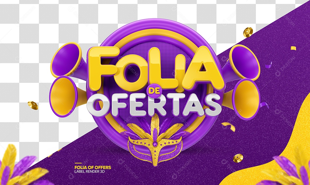 Folia de Ofertas Selo 3D Roxo e Dourado para Composição PSD