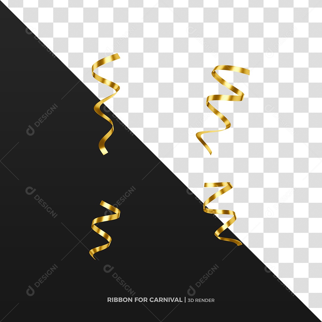 Fitas Dourada de Carnaval Elemento 3D para Composição PSD
