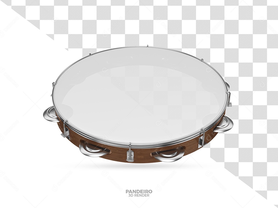 Pandeiro Marrom e Branco de Carnaval Elemento 3D para Composição PSD
