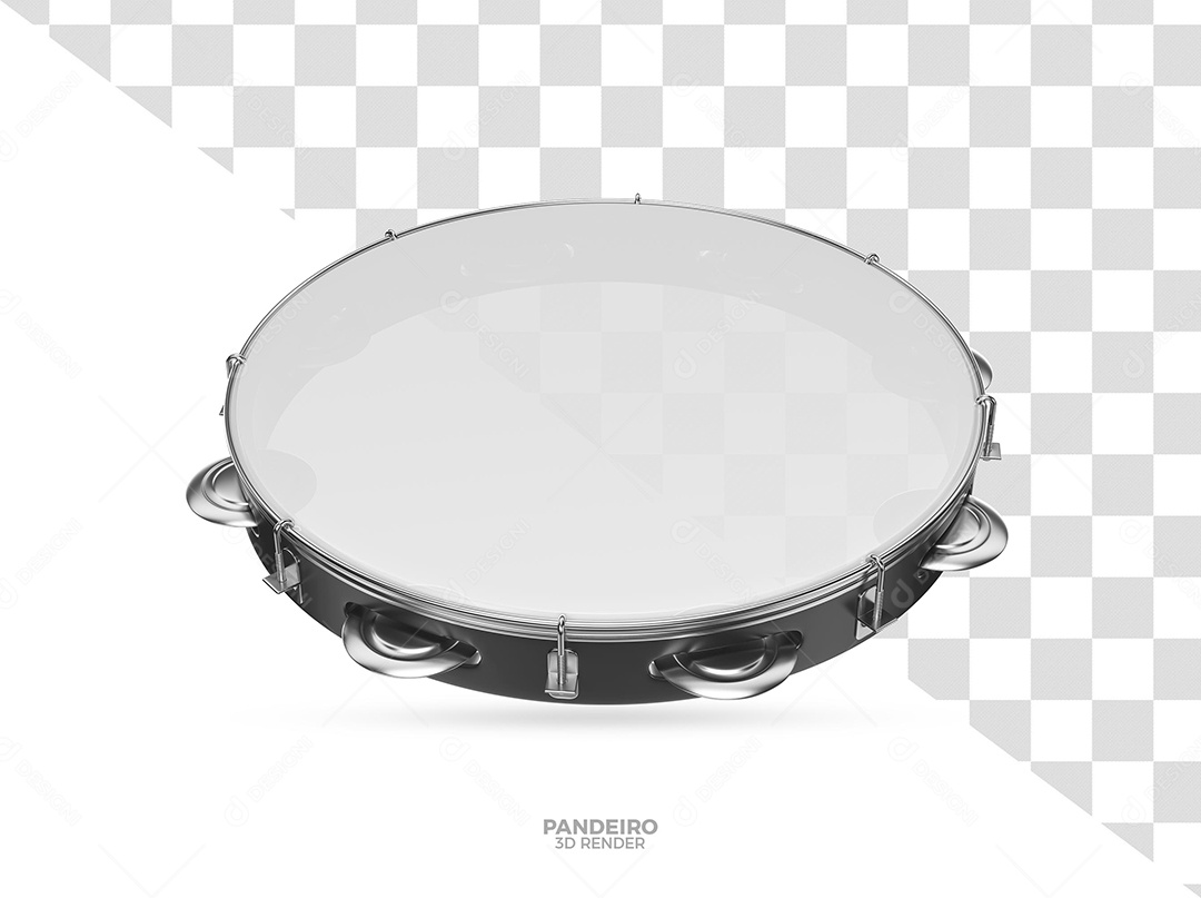 Pandeiro Preto e Branco de Carnaval Elemento 3D para Composição PSD