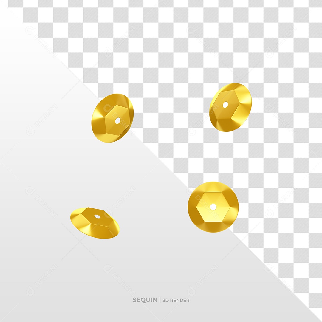 Lantejoula Dourado de Carnaval Elemento 3D para Composição PSD