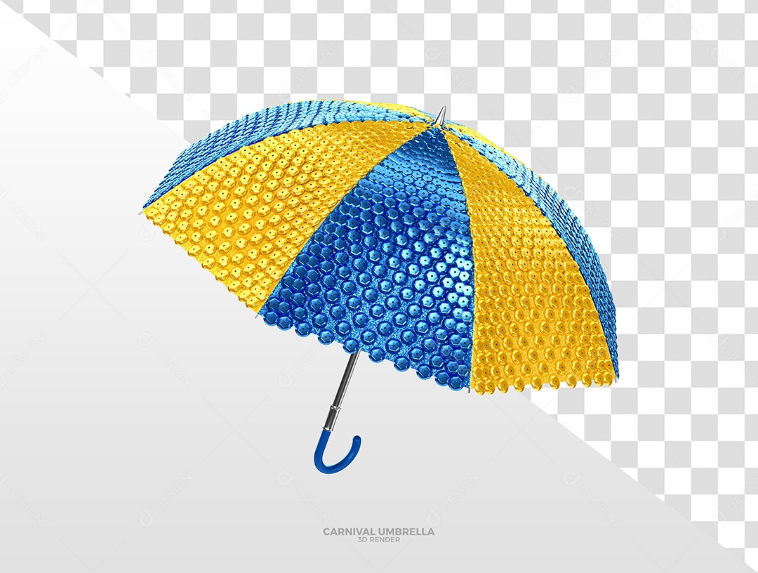 Guarda Chuva Azul e Amarelo de Carnaval Elemento 3D para Composição PSD