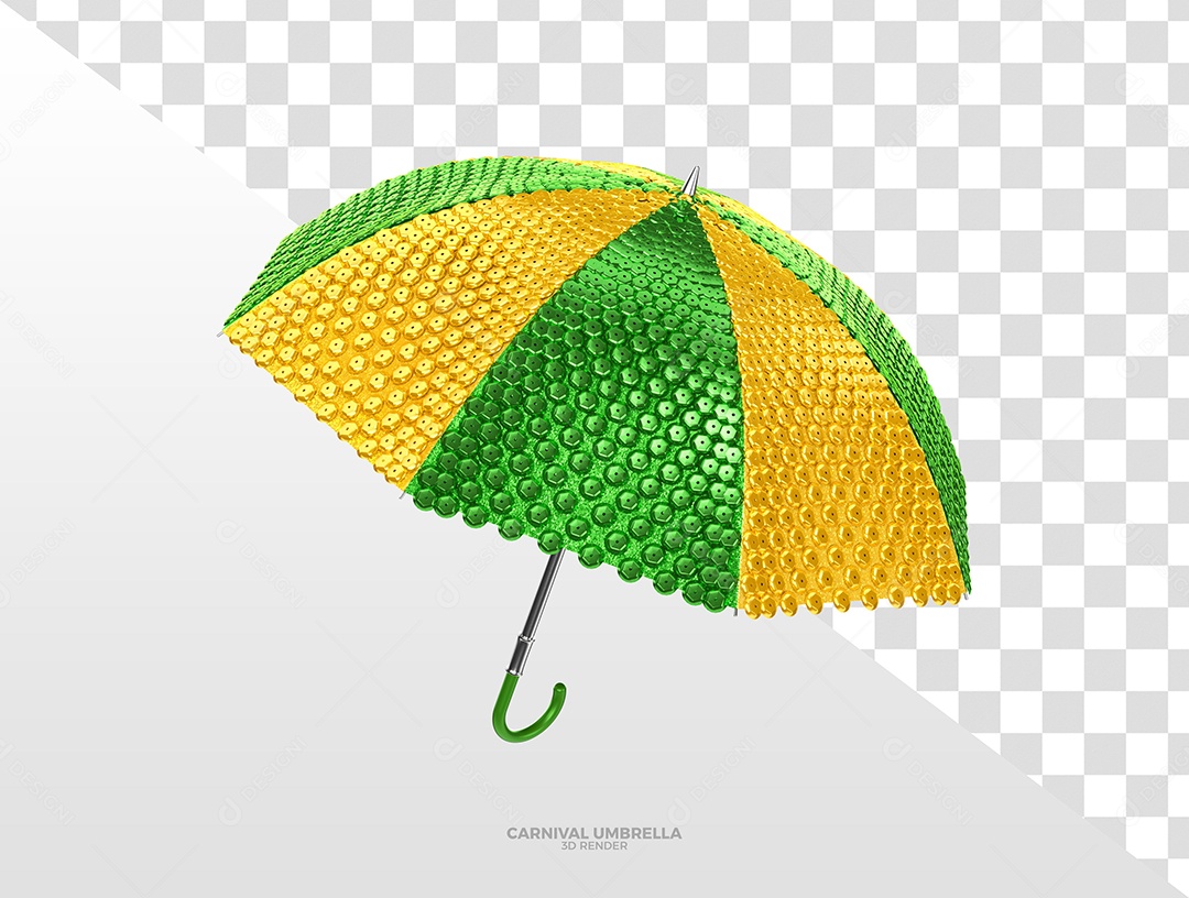 Guarda Chuva Verde e Amarelo de Carnaval Elemento 3D para Composição PSD