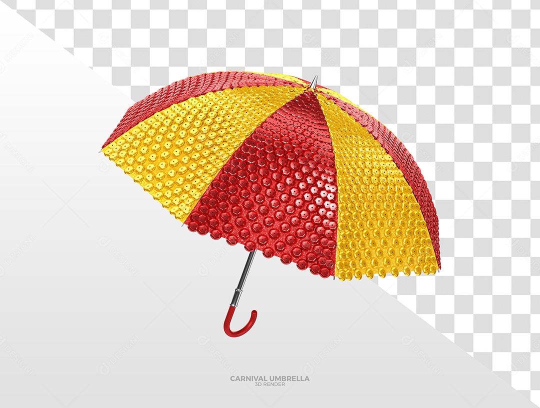 Guarda Chuva Vermelho e Amarelo de Carnaval Elemento 3D para Composição PSD