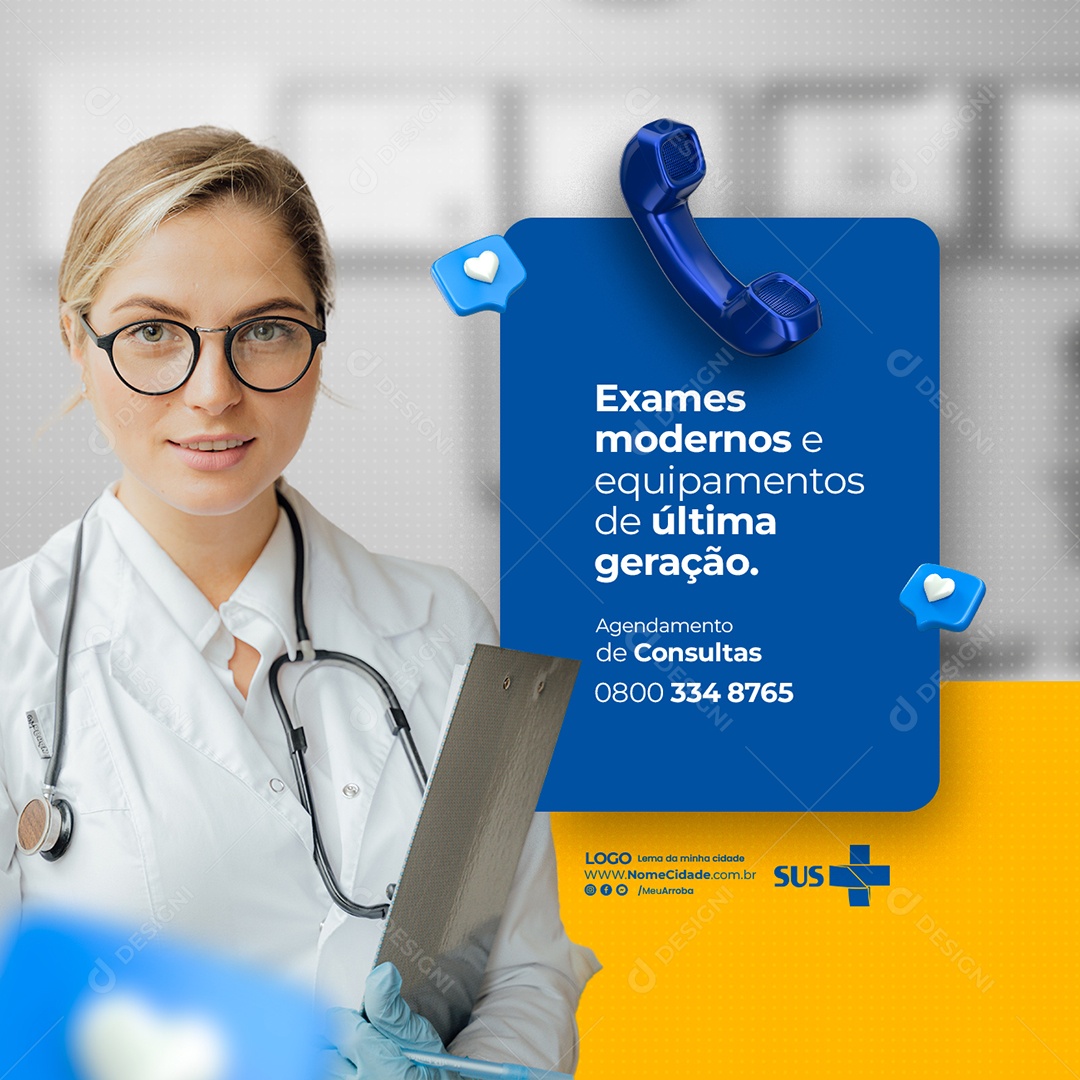 Exames Modernos e Equipamentos de Última Geração Prefeitura SUS Social Media PSD Editável