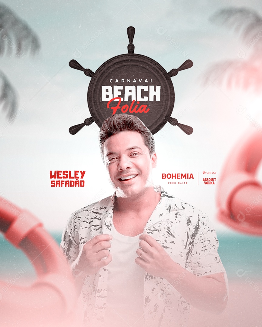 Flyer Carnaval Beach Folia Wesley Safadão Social Media PSD Editável