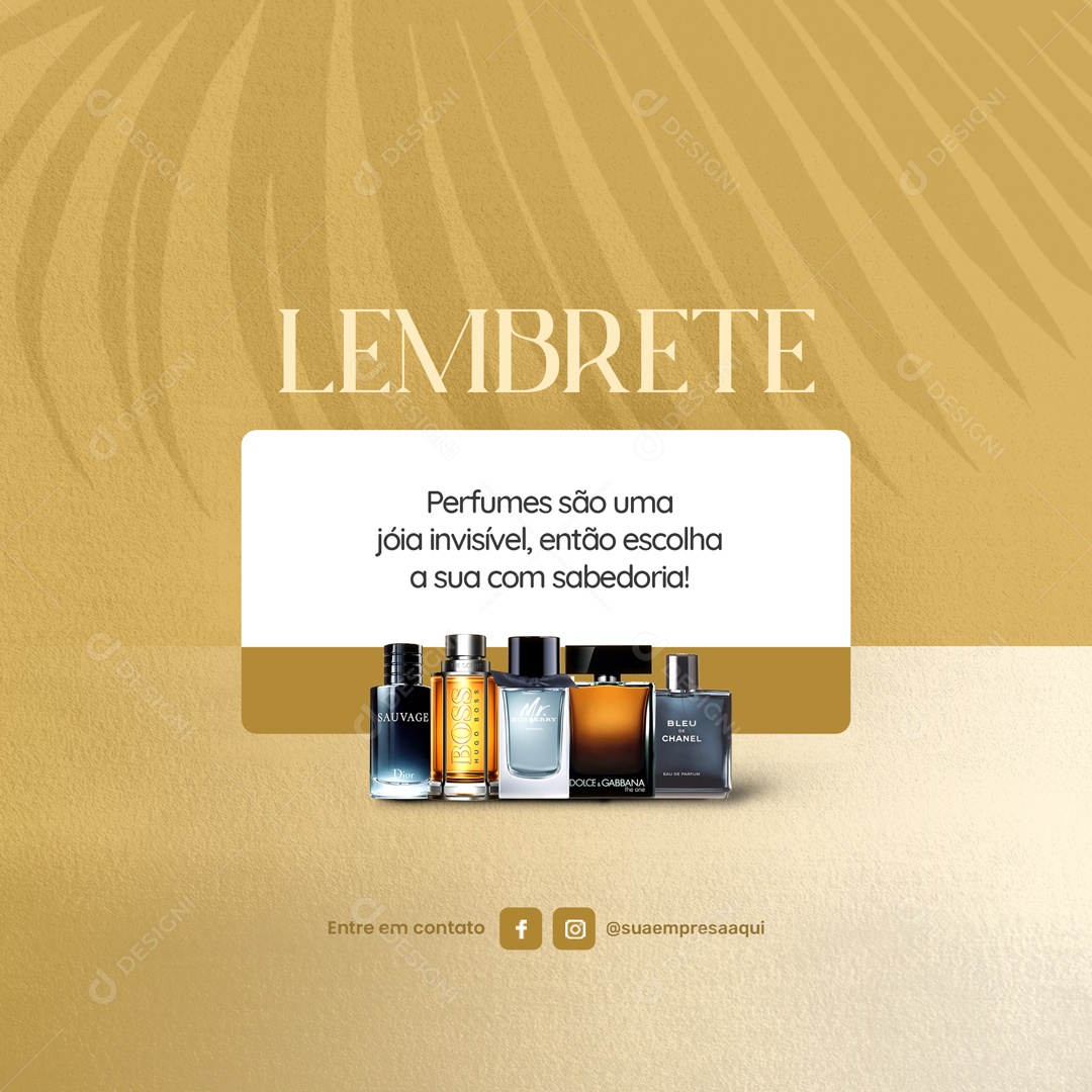 Lembrete Perfumes São Uma Jóia Invisível Perfumaria Social Media PSD Editável
