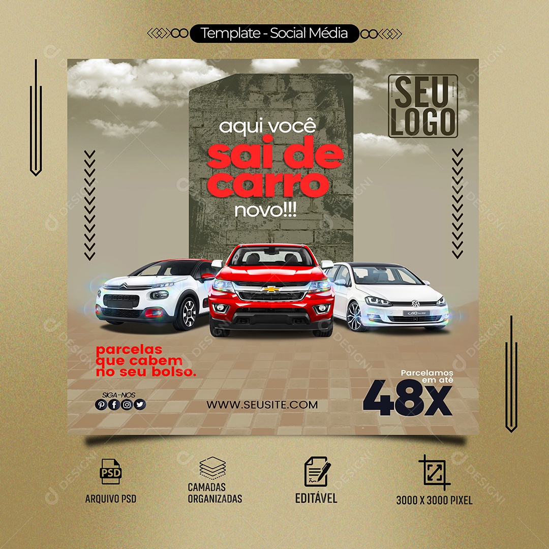 Aqui Você Sai de Carro Novo Social Media PSD Editável