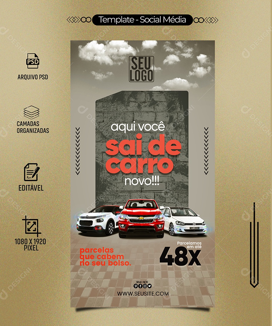 Story Aqui Você Sai de Carro Novo Social Media PSD Editável