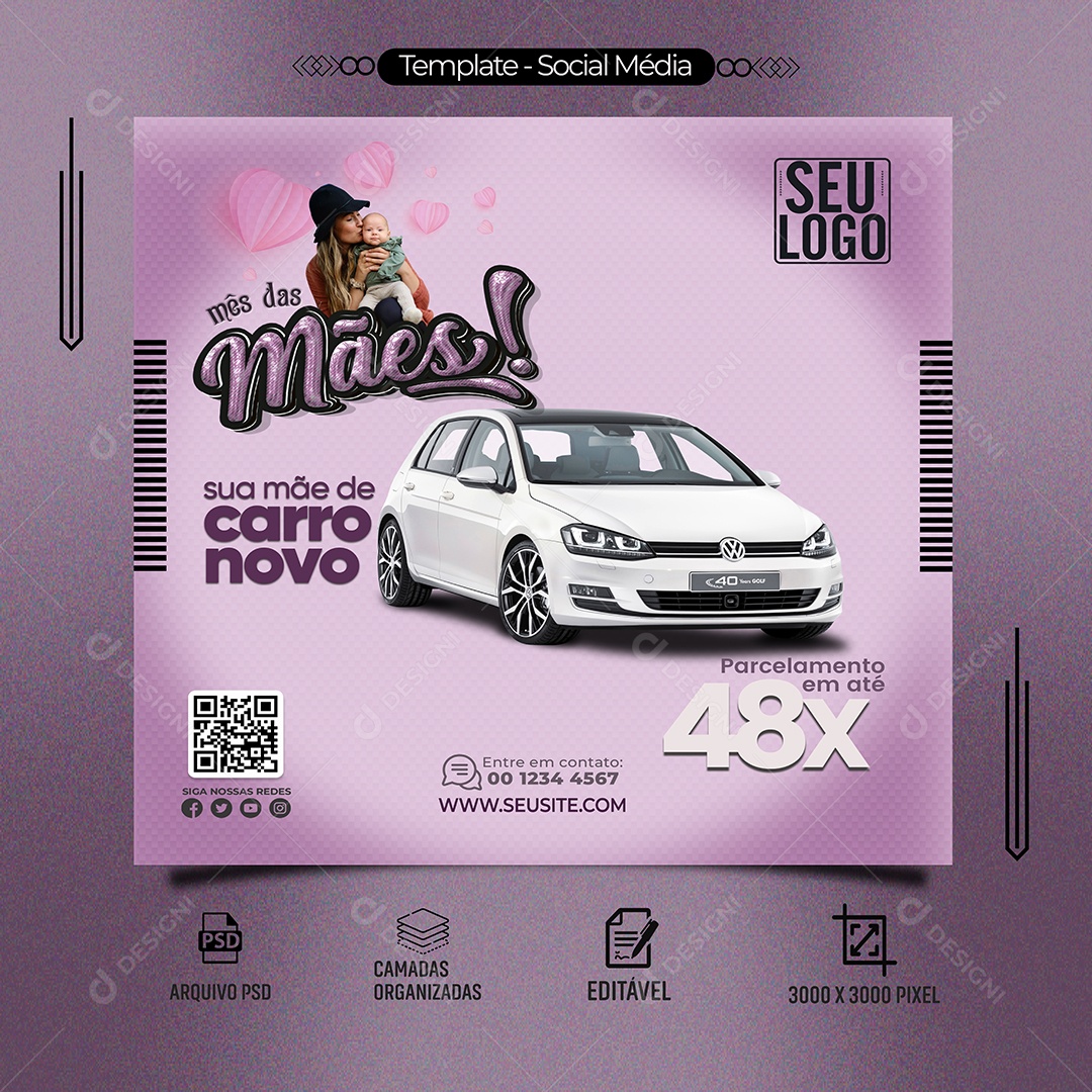 Mês Das Mães Sua Mãe de Carro Novo Social Media PSD Editável