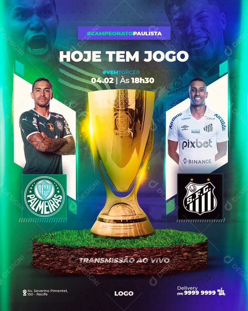 Hoje Tem Jogo Palmeiras Vs Santos Social Media PSD Editável