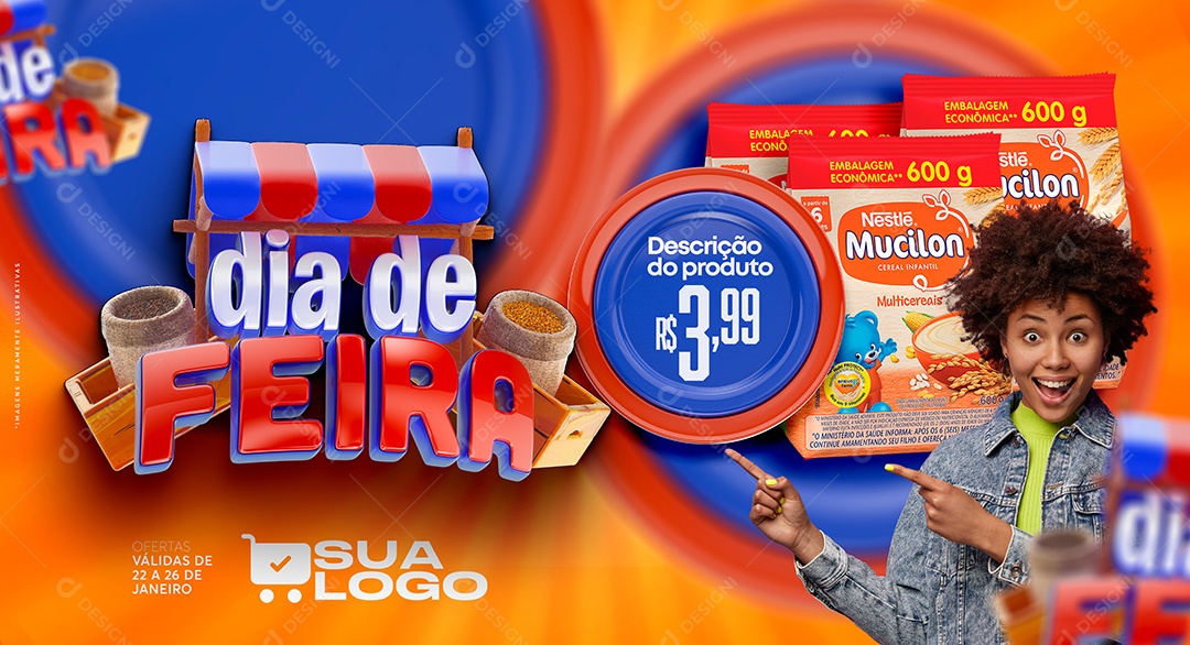 Banner Dia de Feira Mucilon 3,99 Supermercado Social Media PSD Editável
