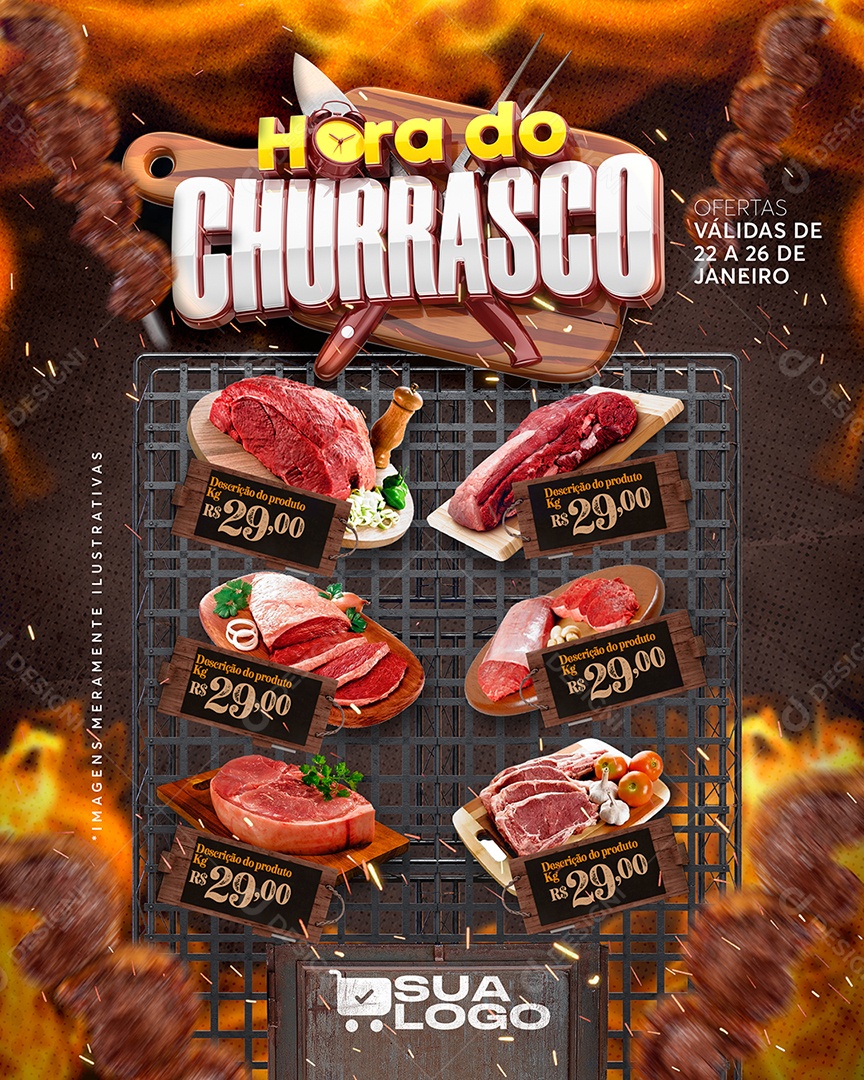 Encarte Hora do Churrasco Social Media PSD Editável