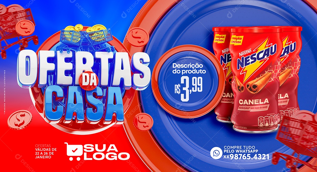 Banner Ofertas da Casa Nescau 3,99 Supermercado Social Media PSD Editável