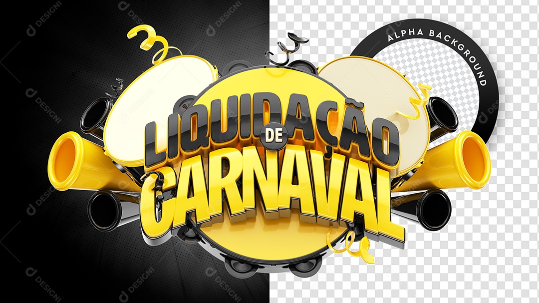 Liquidação de Carnaval Selo 3D Preto e Dourado para Composição PSD
