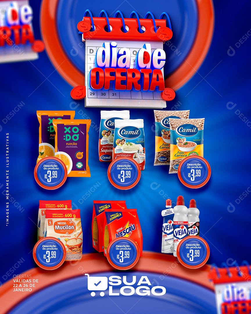 Encarte Dia de Oferta Produtos Supermercado Social Media PSD Editável