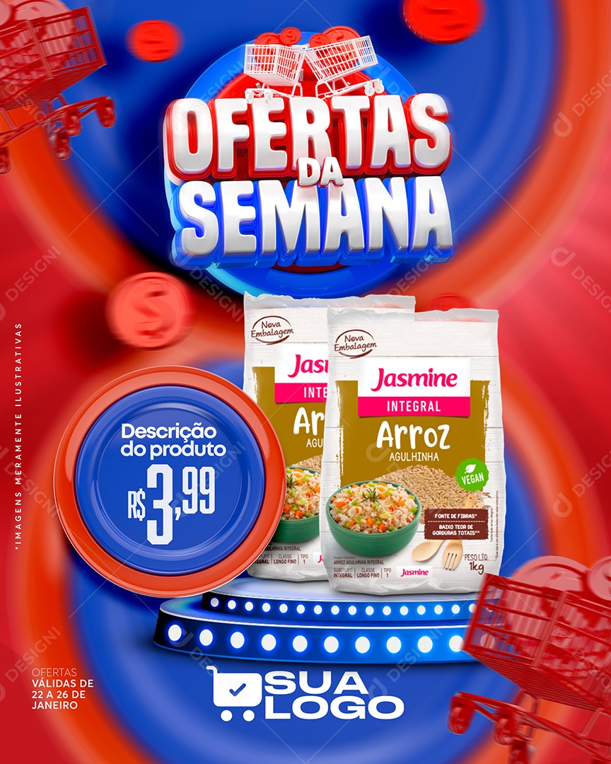 Ofertas da Semana Jasmine Arroz  3,99 Supermercado Social Media PSD Editável