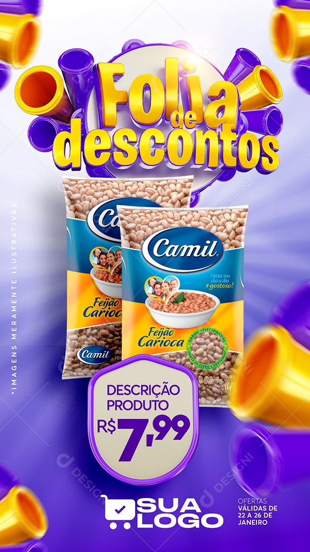 Story Folia de Desconto Camil 7,99 Supermercado Social Media PSD Editável