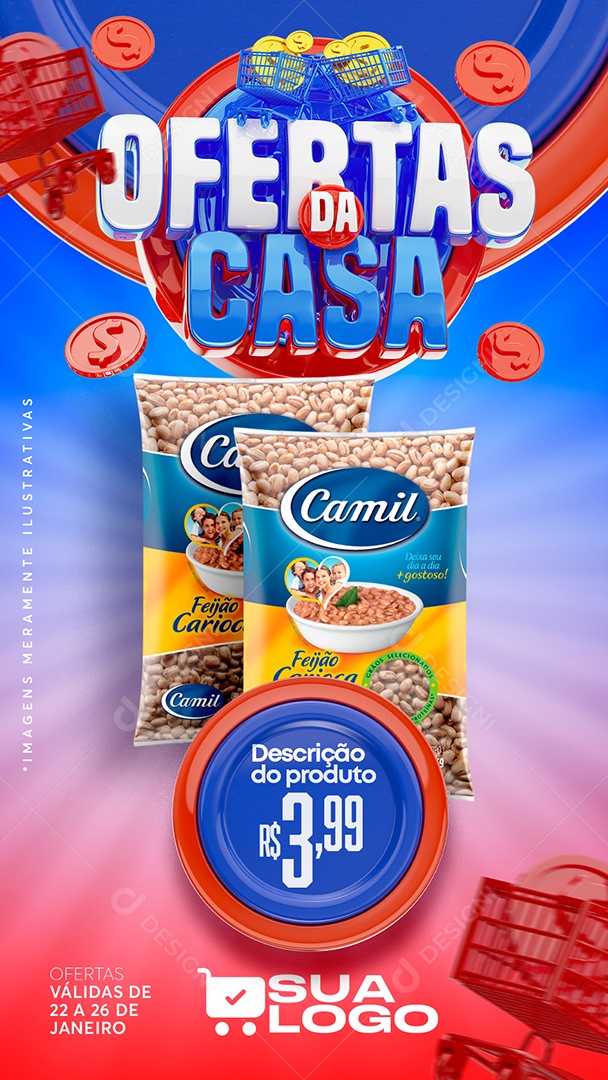 Story Ofertas da Casa Camil 3,99 Supermercado Social Media PSD Editável