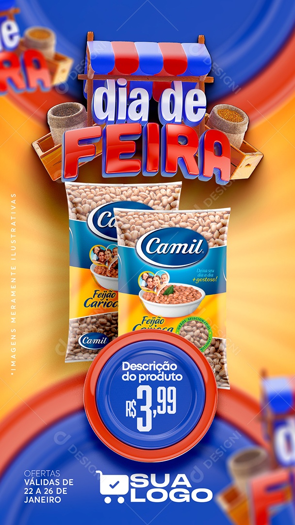Story Dia de Feira Feijão Camil 3,99 Supermercado Social Media PSD Editável