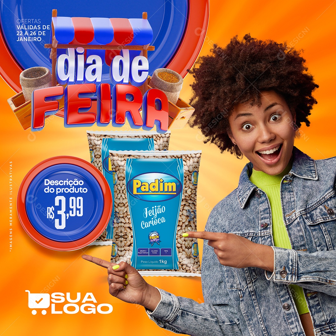 Dia de Feira Feijão Padim 3,99 Supermercado Social Media PSD Editável
