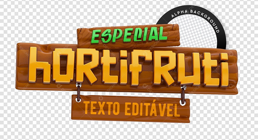 Especial Hortifruti Selo 3D Verde e Amarelo para Composição PSD