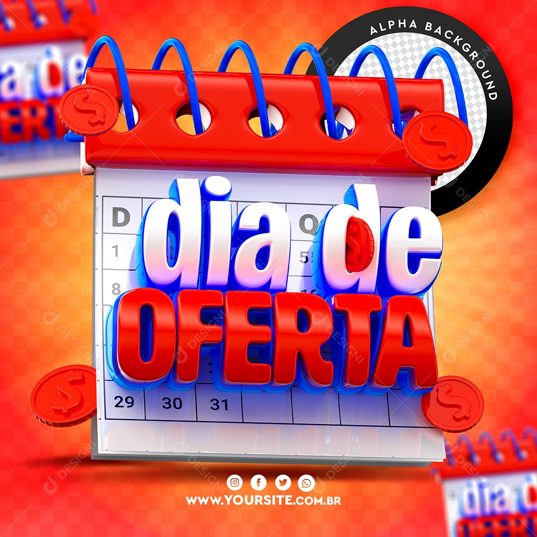 Dia de Oferta 3D Vermelho Azul e Branco para Composição PSD