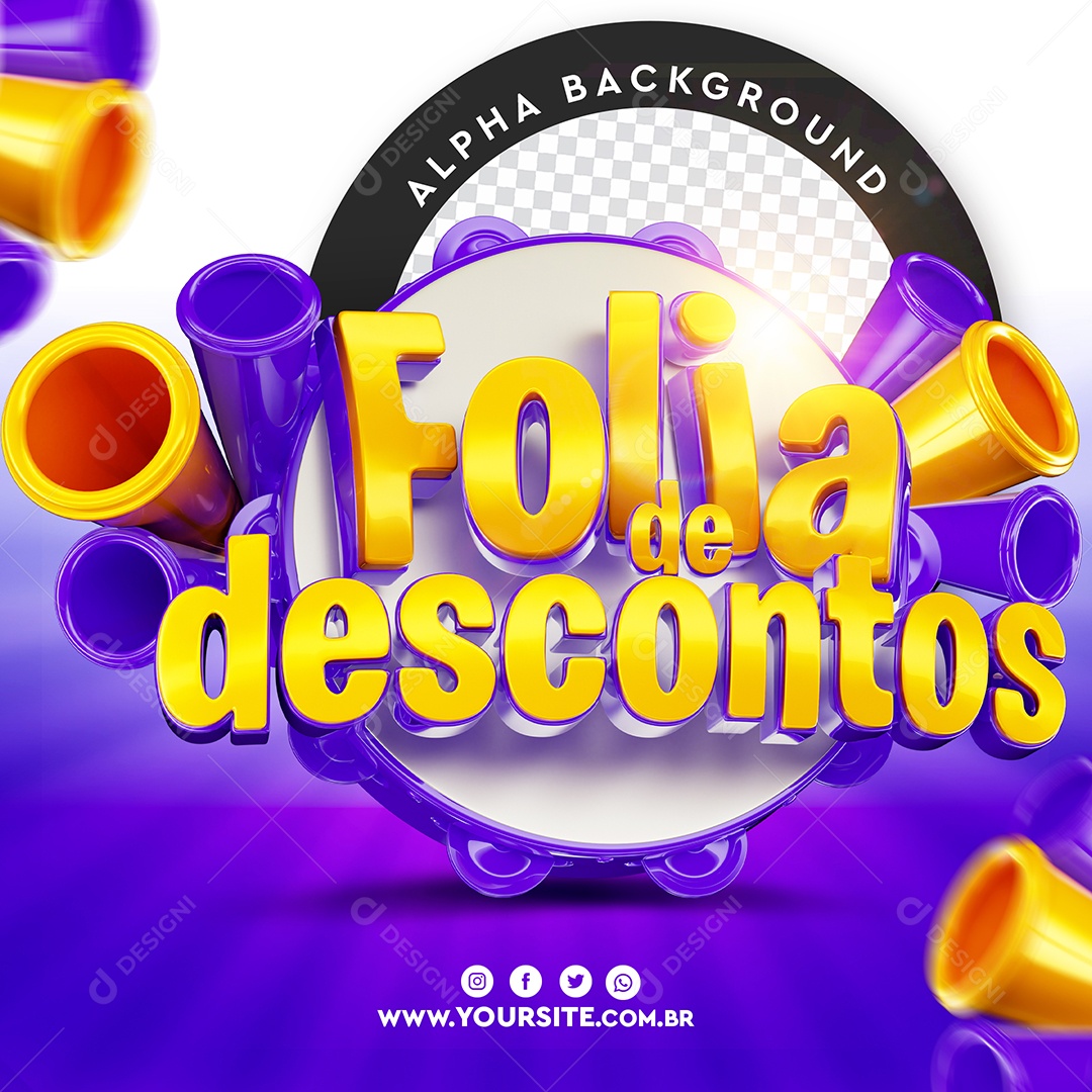 Folia de Descontos Selo 3D Dourado e Roxo para Composição PSD