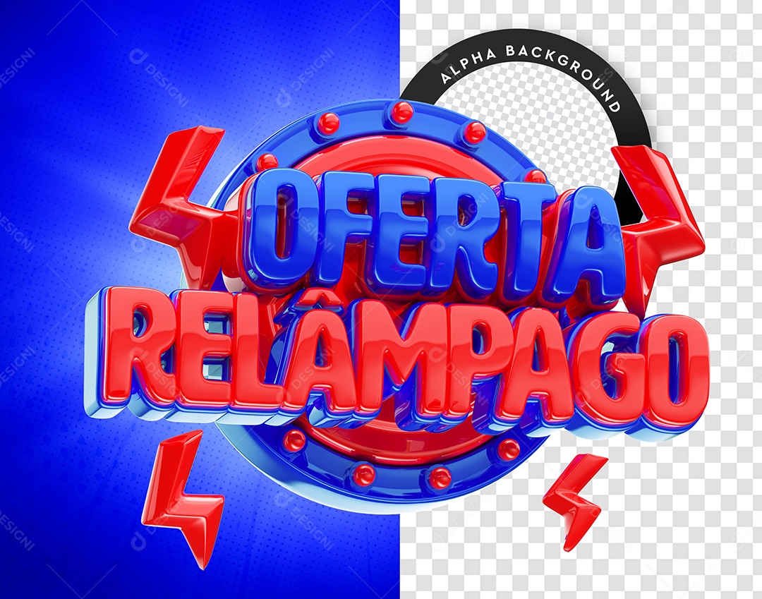 Oferta Relâmpago Selo 3D Azul e Vermelho para Composição PSD