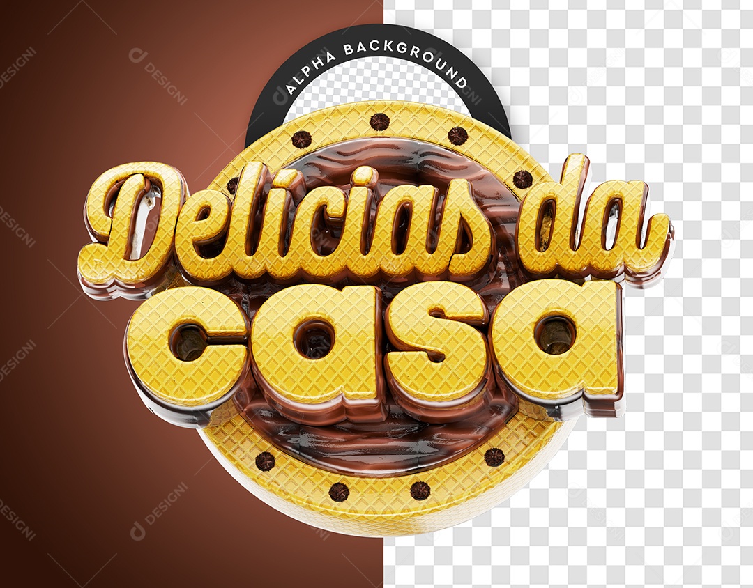 Delicias da Casa Selo 3D Amarelo para Composição PSD
