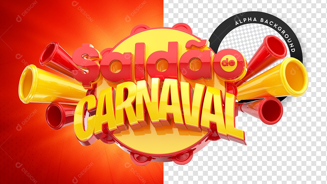 Saldão de Carnaval Selo 3D Vermelho e Amarelo para Composição PSD