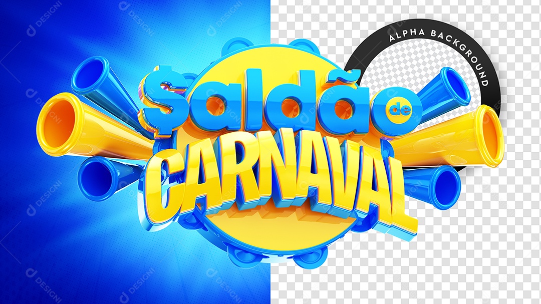 Saldão de Carnaval Selo 3D Azul e Amarelo para Composição PSD