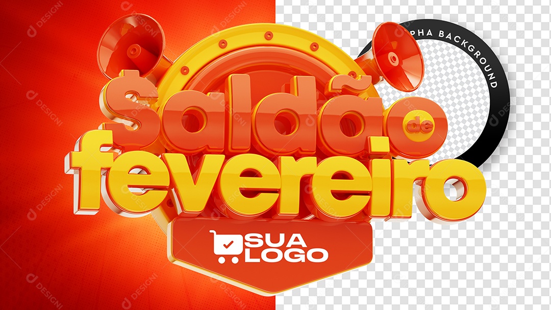 Saldão de Fevereiro Selo 3D Vermelho e Amarelo para Composição PSD