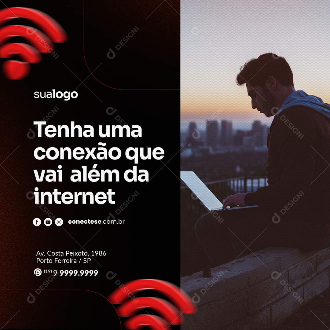 Tenha uma Conexão que Vai Além da Internet Planos de Internet Social Media PSD Editável
