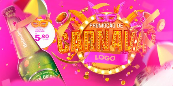 Banner Promoção de Carnaval Cerveja Heineken 5,90 Social Media PSD Editável