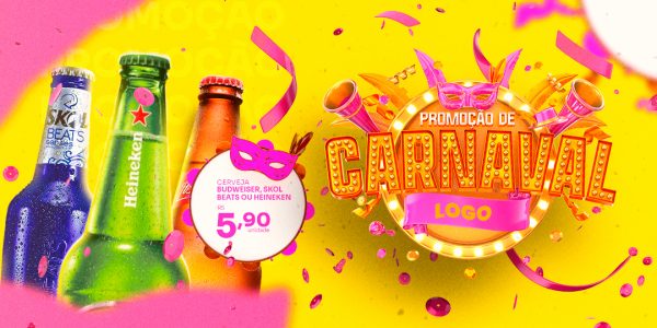 Banner Promoção de Carnaval Cerveja Budweiser Skol Beats ou Heineken Social Media PSD Editável