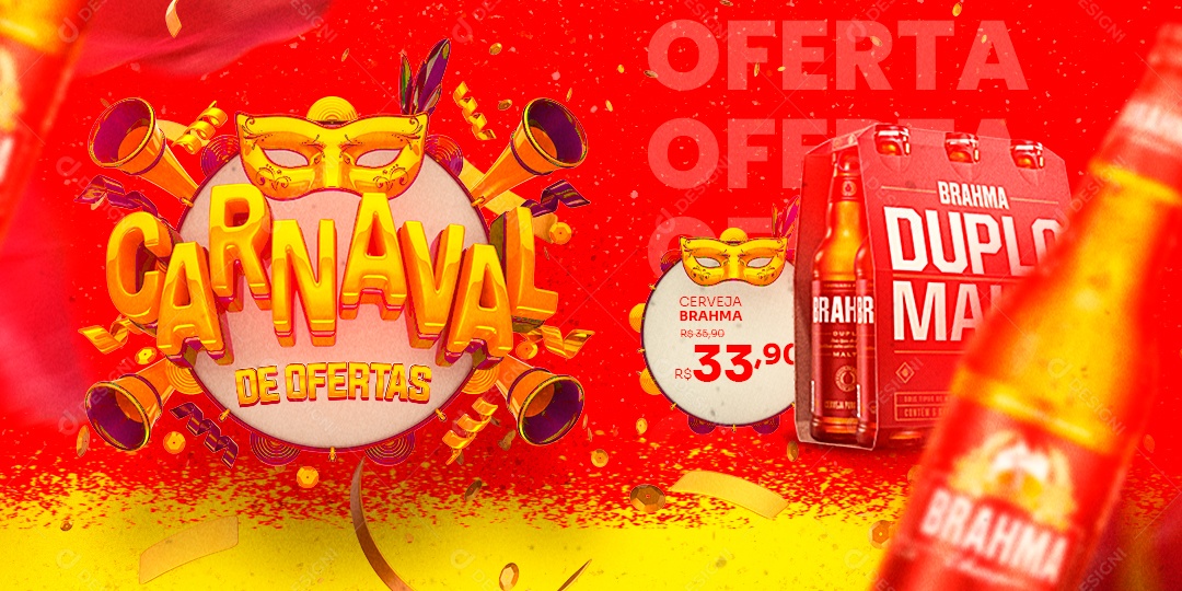 Banner Carnaval de Ofertas Cerveja Brahma Duplo Malte Social Media PSD Editável