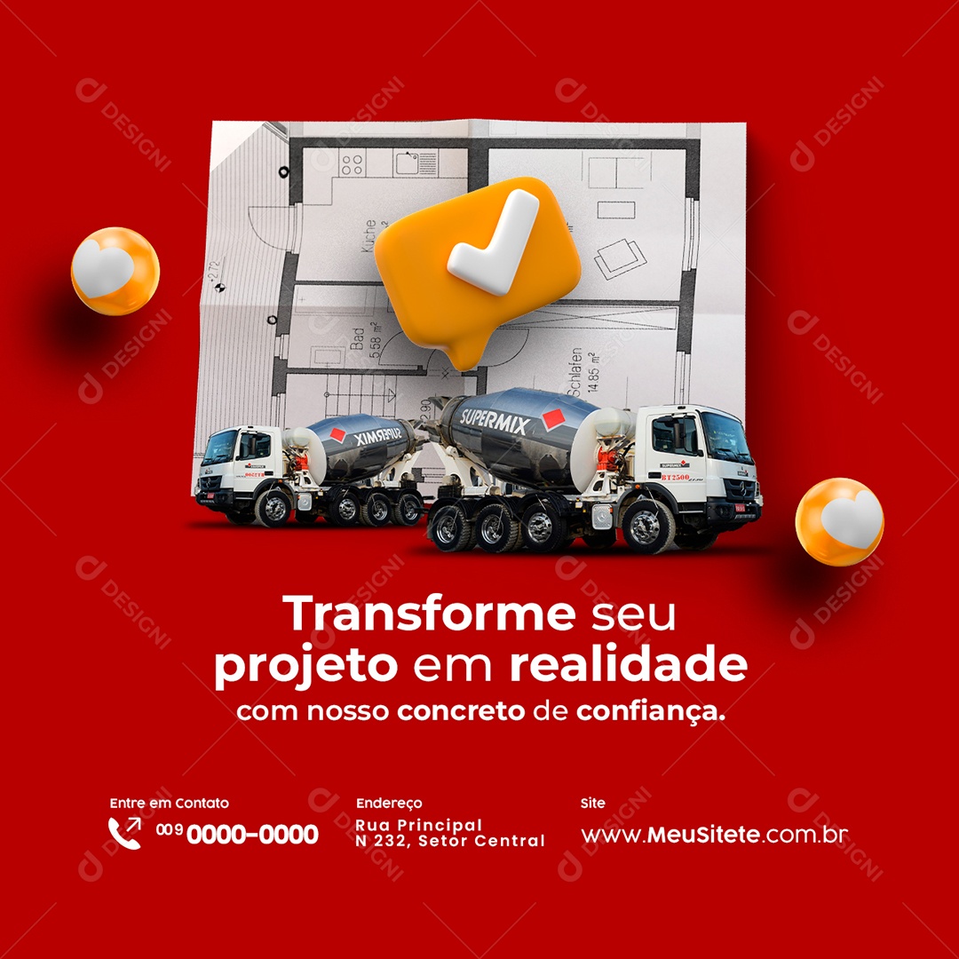 Transforme seu Projeto em Realidade Cimento Construção Social Media PSD Editável