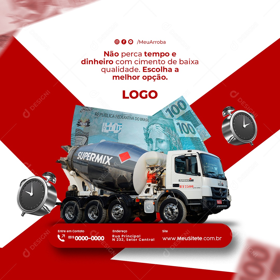 Não Perca Tempo e Dinheiro Cimento Construção Social Media PSD Editável