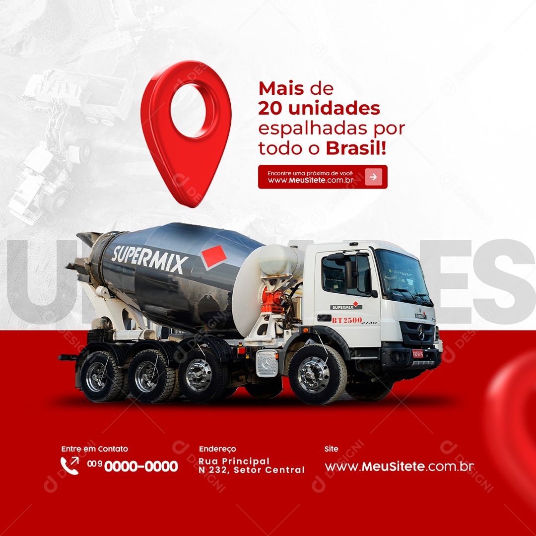 Mais de 20 Unidades Espalhadas por Todo o Brasil Cimento Construção Social Media PSD Editável