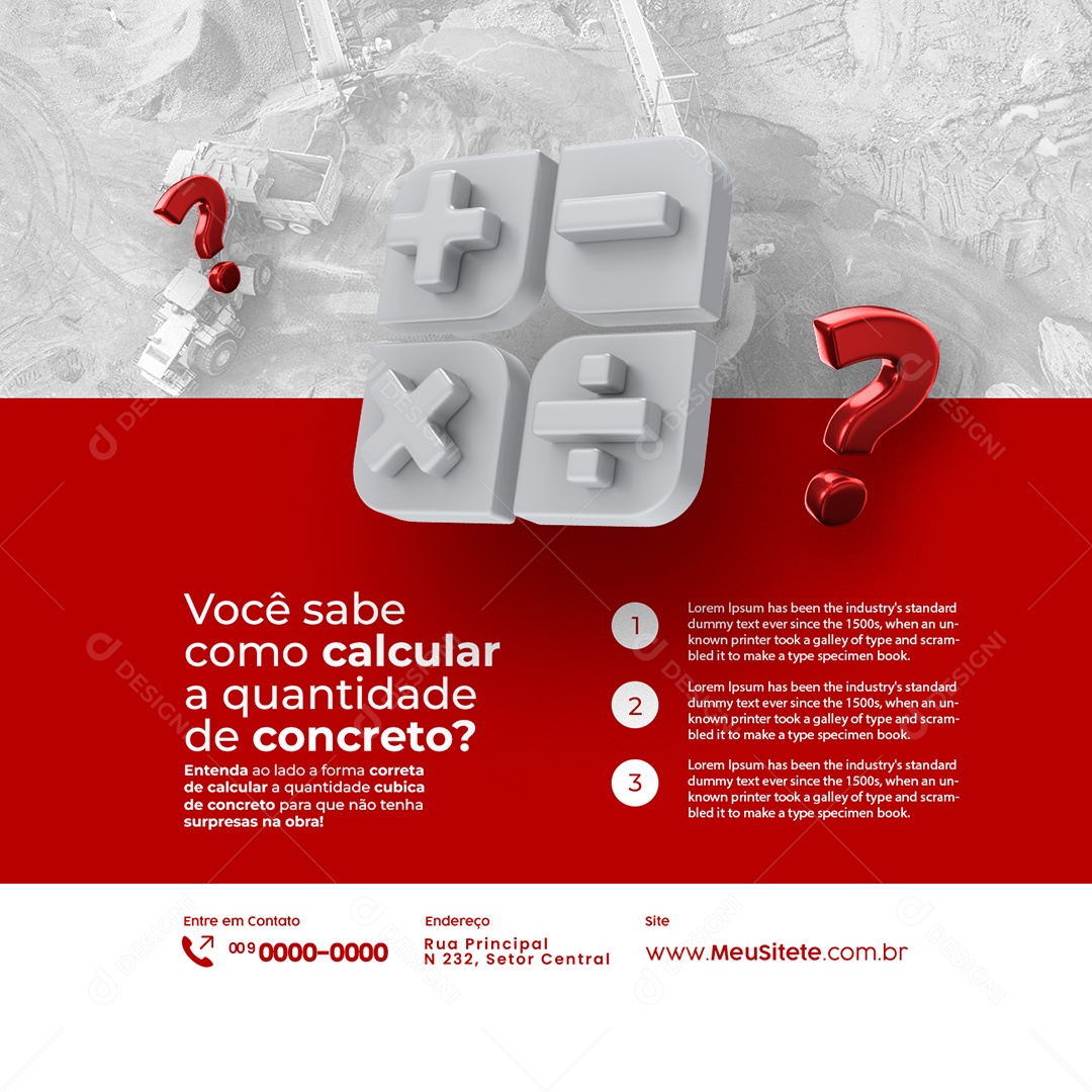 Você Sabe Como Calcular a Quantidade de Concreto Cimento Construção Social Media PSD Editável